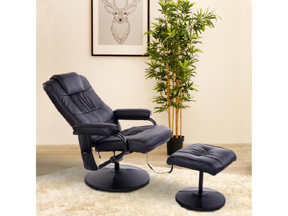 Vente Unique Fauteuil De Massage Et Relaxation électrique Pivotant Inclinable Avec Repose-pied Revêtement Synthétique Noir