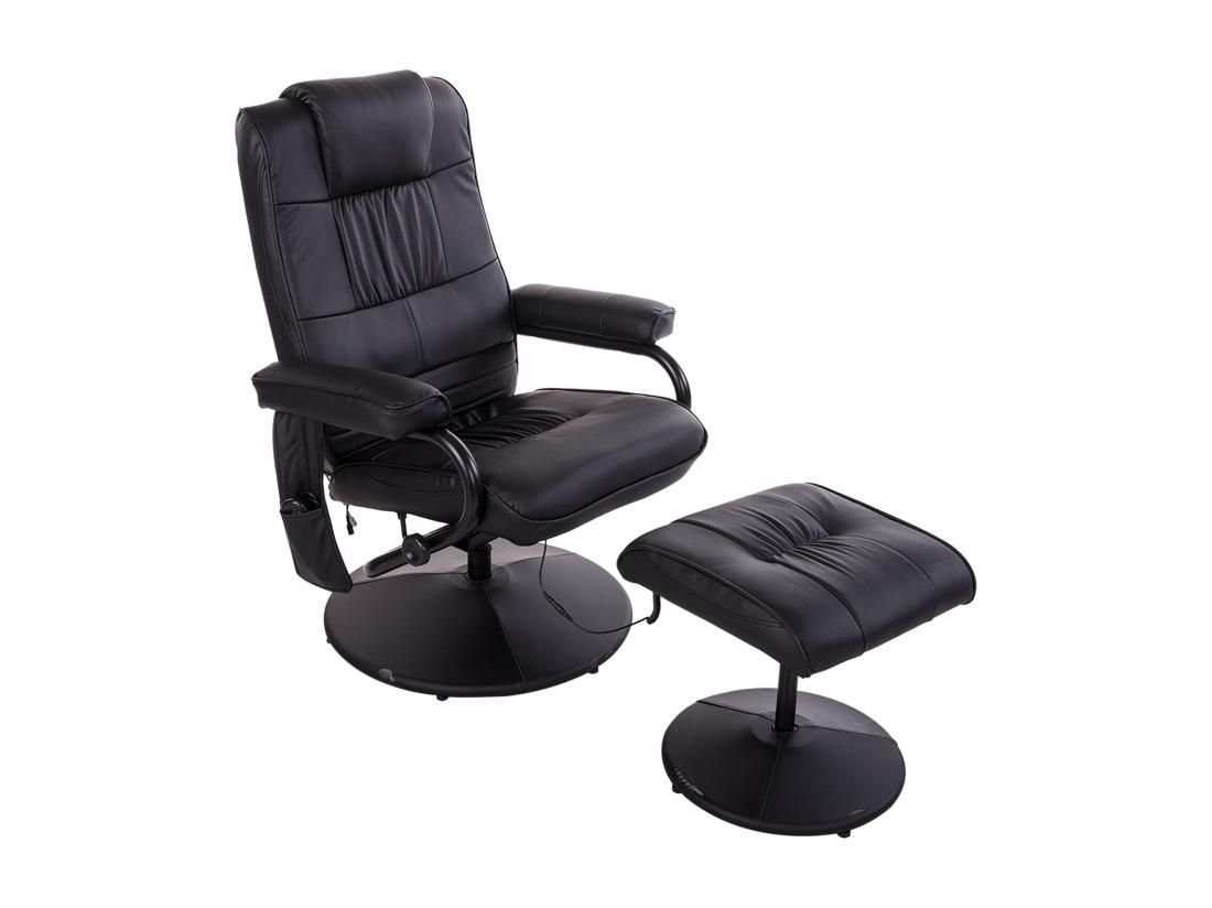 Vente Unique Fauteuil De Massage Et Relaxation électrique Pivotant Inclinable Avec Repose-pied Revêtement Synthétique Noir