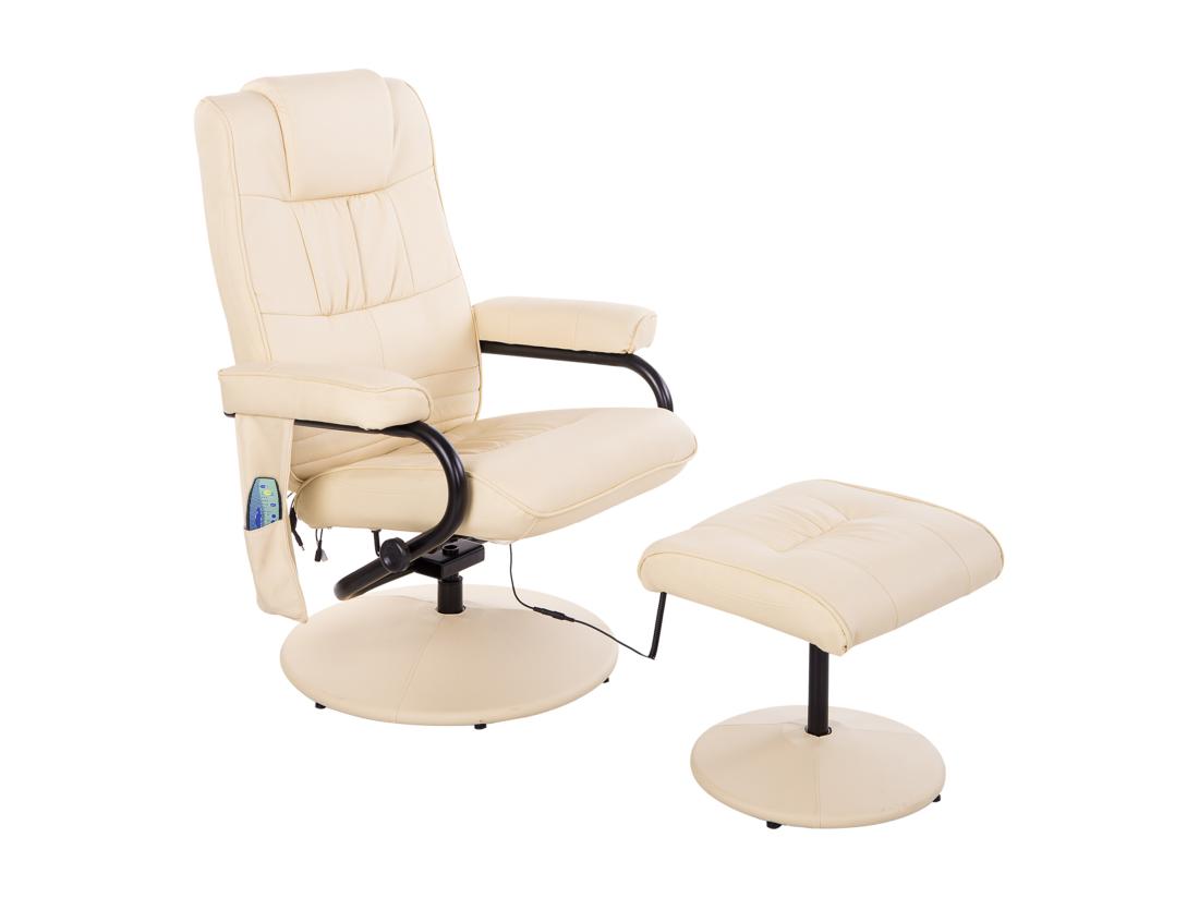 Vente Unique Fauteuil De Massage Et Relaxation électrique Pivotant Inclinable Avec Repose-pied Revêtement Synthétique Beige