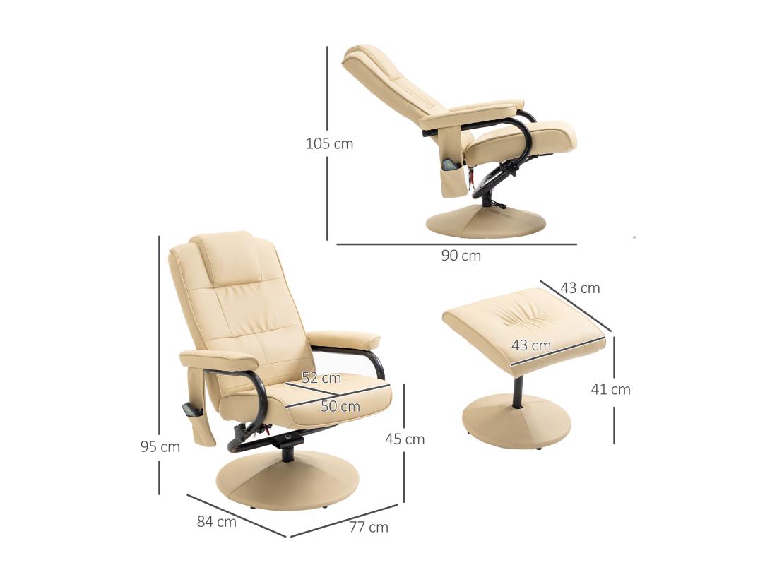 Vente Unique Fauteuil De Massage Et Relaxation électrique Pivotant Inclinable Avec Repose-pied Revêtement Synthétique Beige