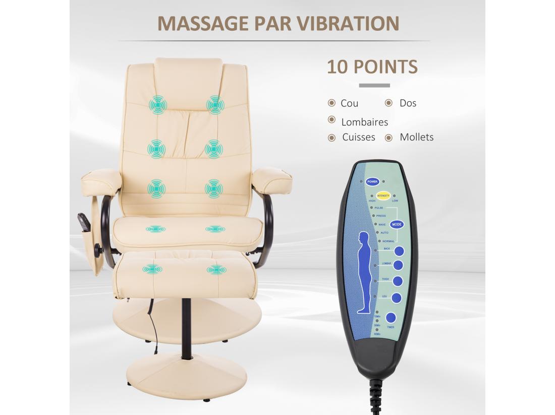 Vente Unique Fauteuil De Massage Et Relaxation électrique Pivotant Inclinable Avec Repose-pied Revêtement Synthétique Beige