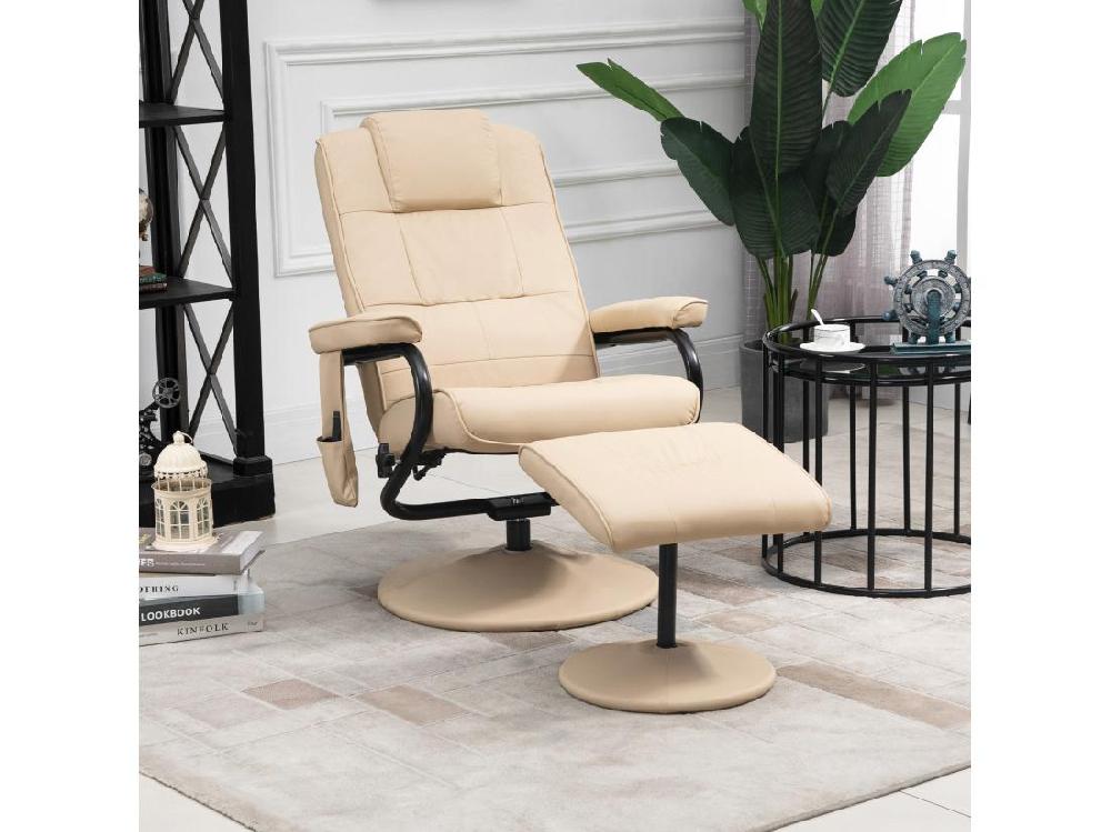 vente unique Fauteuil de massage et relaxation électrique pivotant inclinable avec repose-pied revêtement synthétique beige