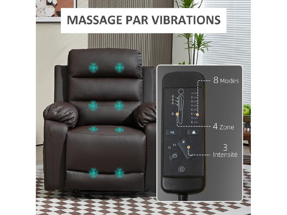 Vente Unique Fauteuil De Massage Fauteuil Releveur électrique Inclinaison Réglable Repose-pied Ajustable PU Chocolat