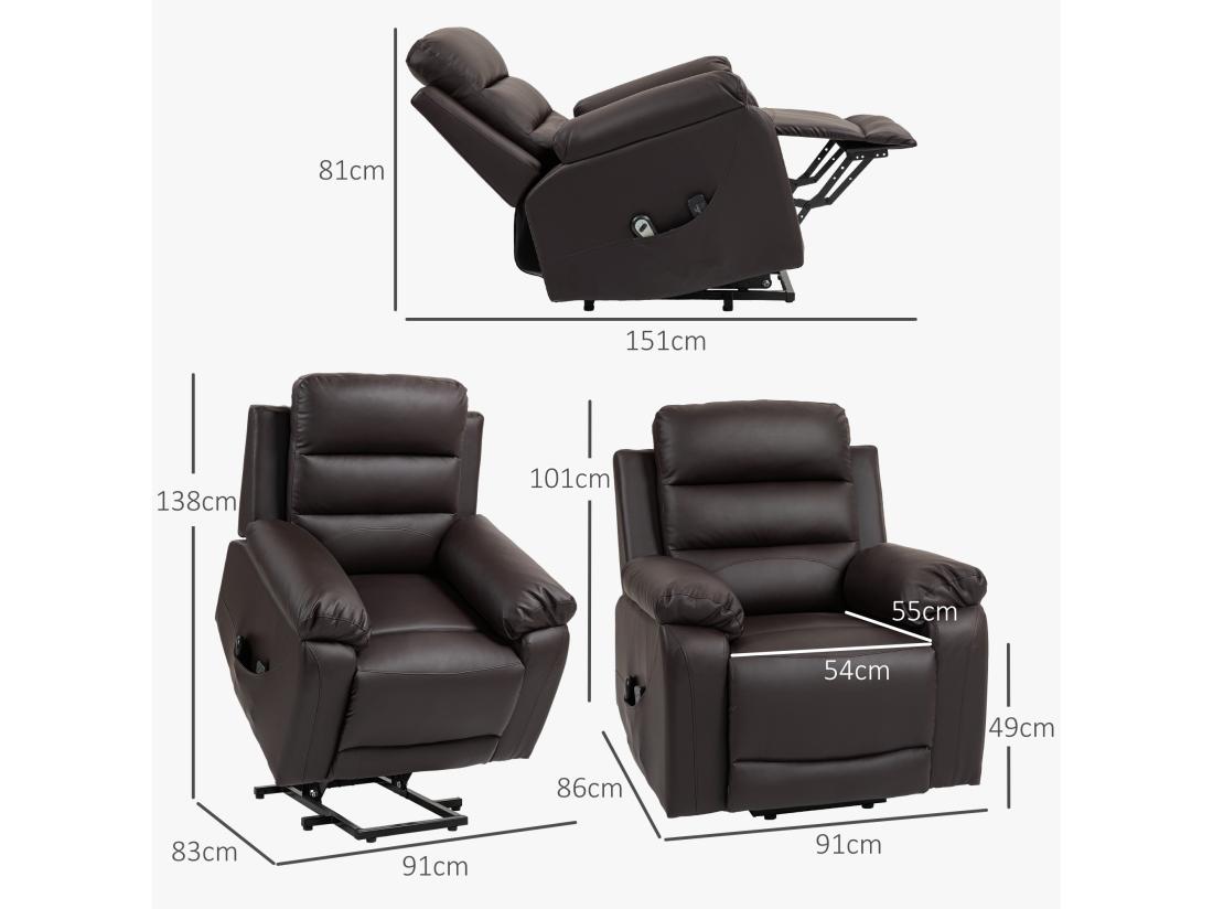 Vente Unique Fauteuil De Massage Fauteuil Releveur électrique Inclinaison Réglable Repose-pied Ajustable PU Chocolat