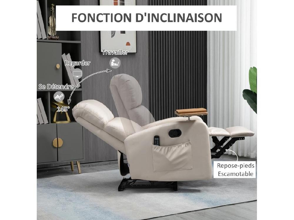 Vente Unique Fauteuil De Massage Inclinable Avec Repose-pied Télécommande Revêtement Synthétique Tissu Beige
