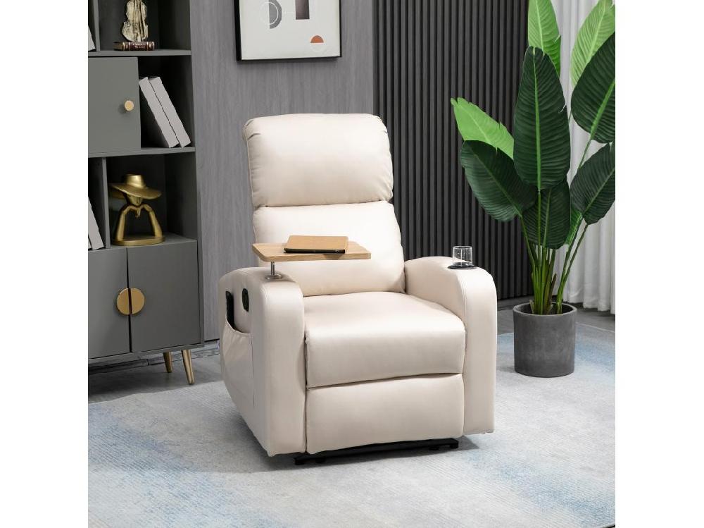 Vente Unique Fauteuil De Massage Inclinable Avec Repose-pied Télécommande Revêtement Synthétique Tissu Beige