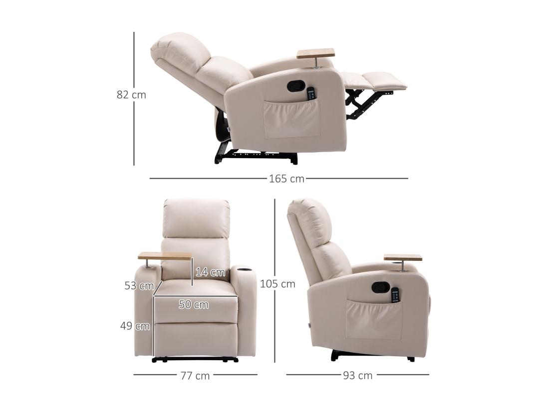Vente Unique Fauteuil De Massage Inclinable Avec Repose-pied Télécommande Revêtement Synthétique Tissu Beige
