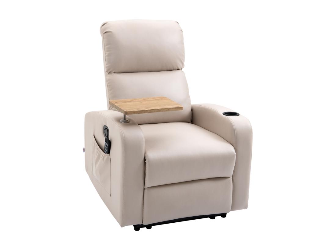 vente unique Fauteuil de massage inclinable avec repose-pied télécommande revêtement synthétique tissu beige