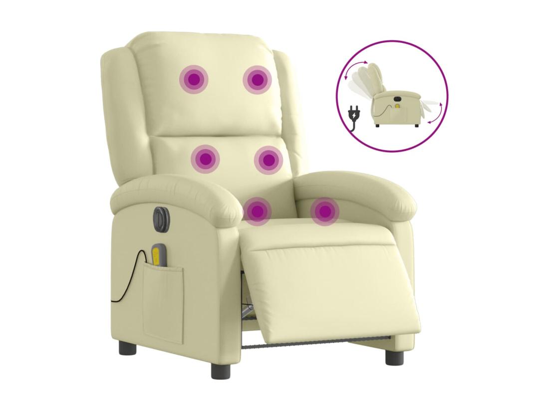 Vente Unique Fauteuil De Massage Inclinable électrique Crème Cuir Véritable