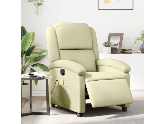 Vente Unique Fauteuil De Massage Inclinable électrique Crème Cuir Véritable