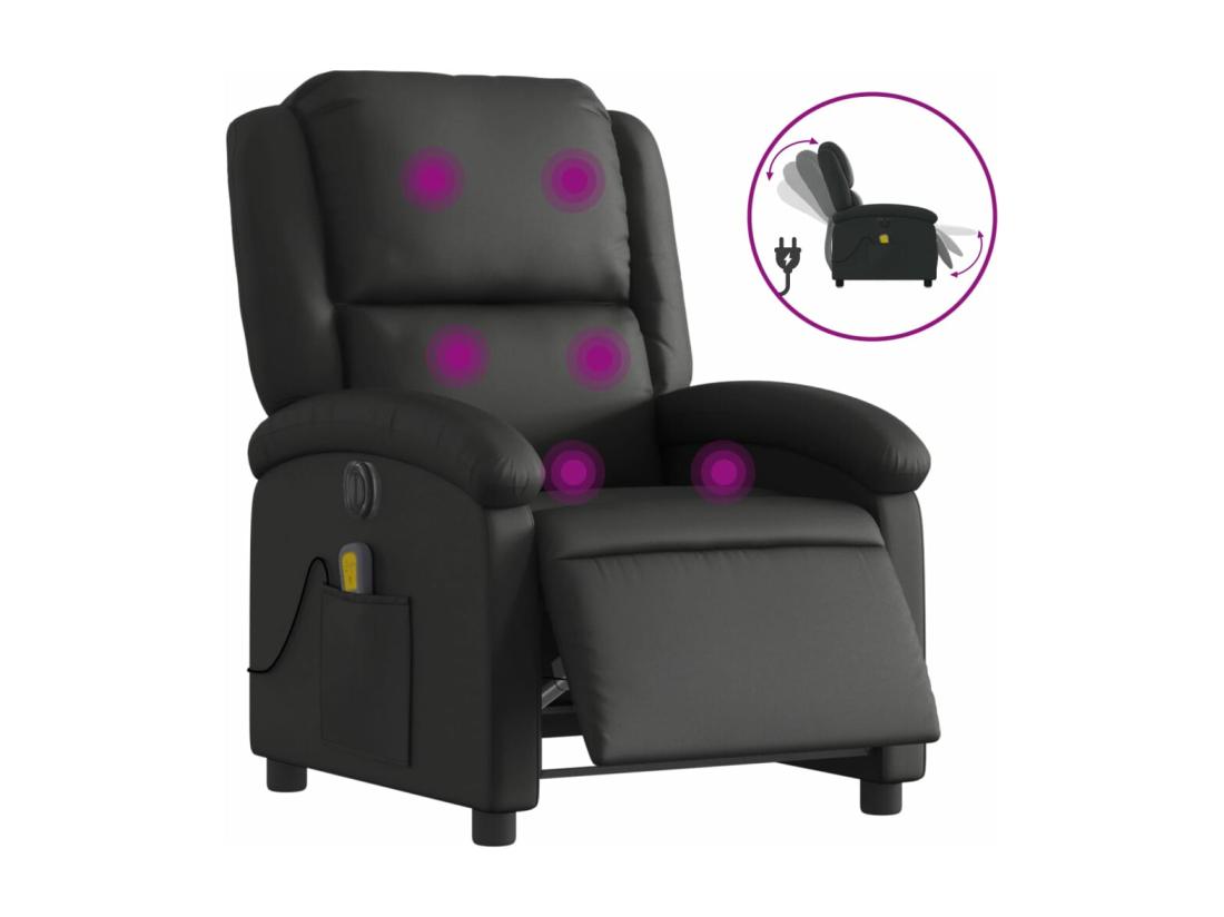 Vente Unique Fauteuil De Massage Inclinable électrique Noir Cuir Véritable