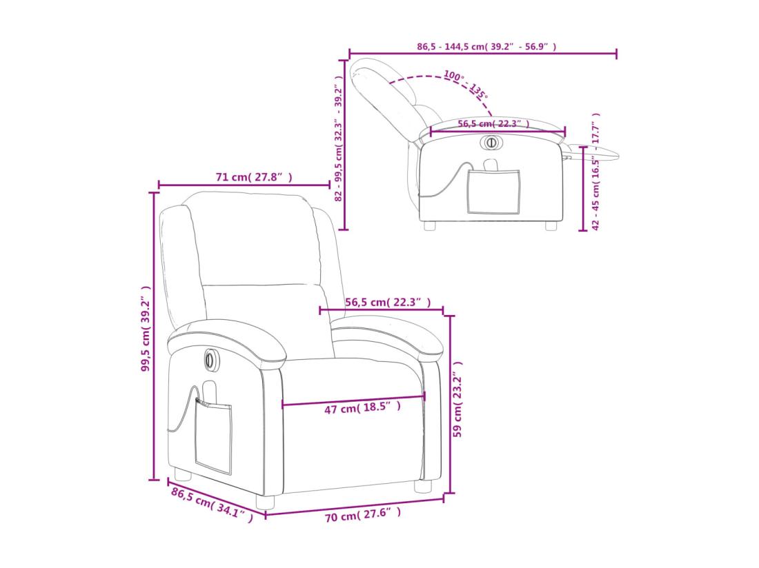 Vente Unique Fauteuil De Massage Inclinable électrique Noir Cuir Véritable