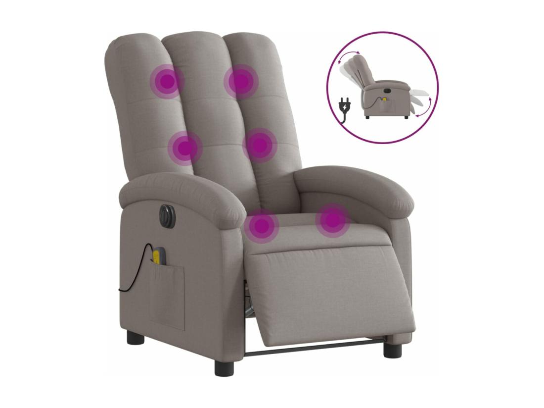 Vente Unique Fauteuil De Massage Inclinable électrique Taupe Tissu