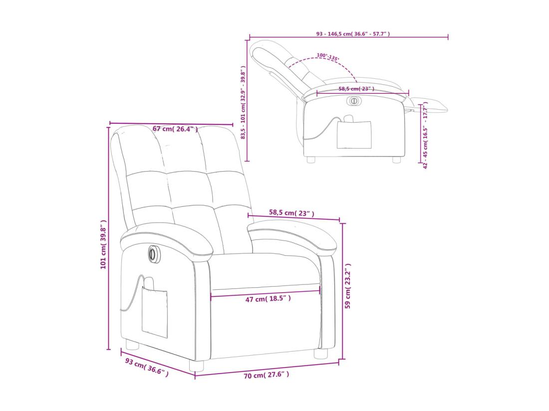 Vente Unique Fauteuil De Massage Inclinable électrique Taupe Tissu