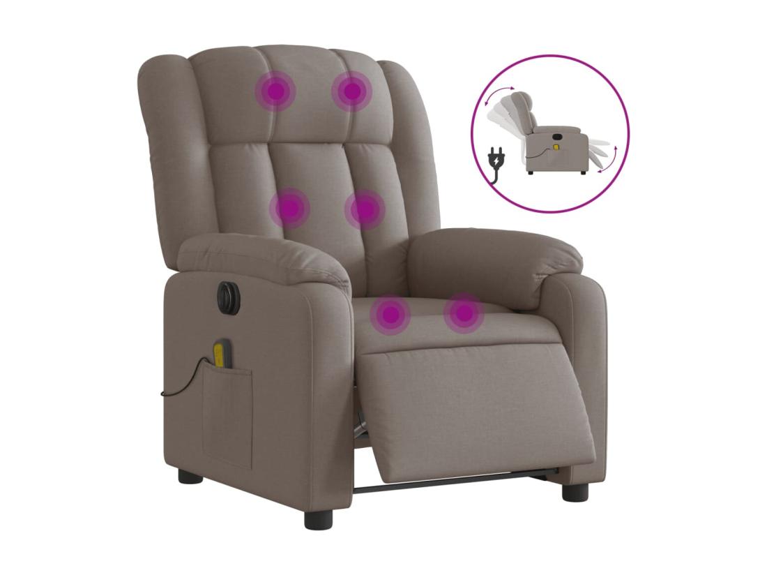 Vente Unique Fauteuil De Massage Inclinable électrique Taupe Tissu