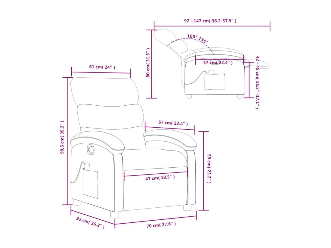 Vente Unique Fauteuil De Massage Inclinable Gris Similicuir