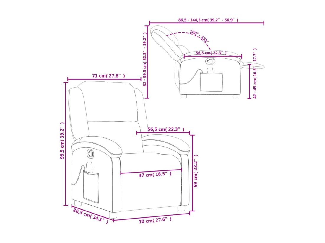 Vente Unique Fauteuil De Massage Inclinable Gris Similicuir