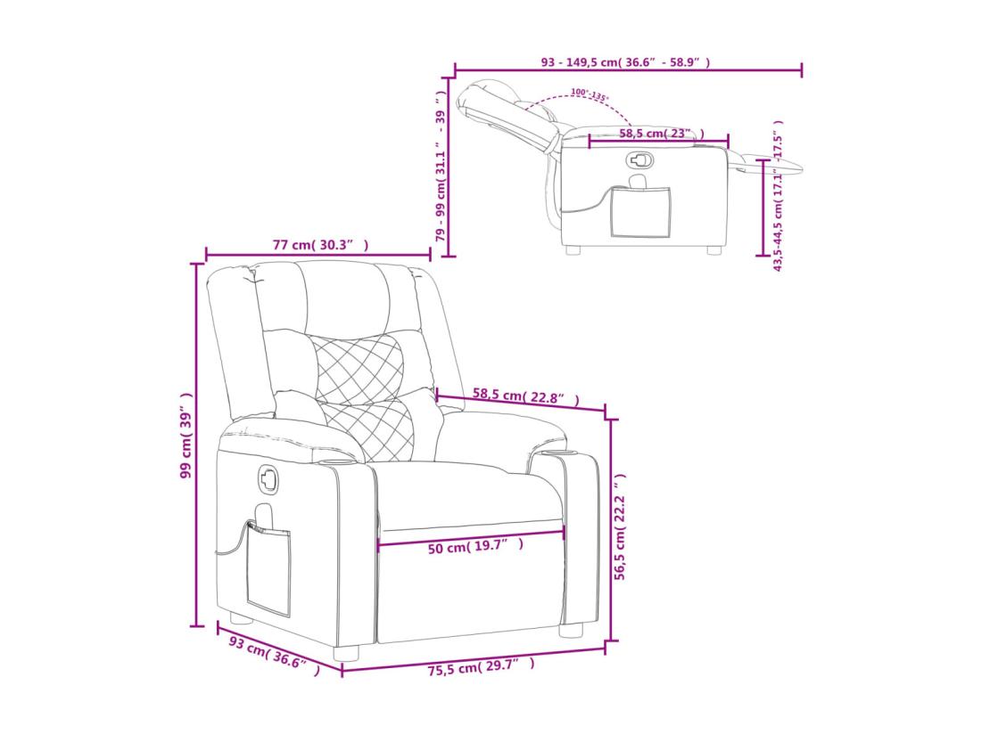 Vente Unique Fauteuil De Massage Inclinable Noir Tissu