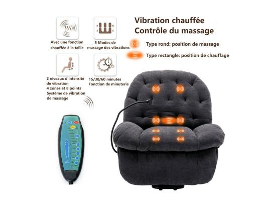 Vente Unique Fauteuil De Massage Releveur En Tissu Gris Avec Télécommande Chauffant Manuellement Repose-pied 4 Zones/5 Modes/3 Minuteur