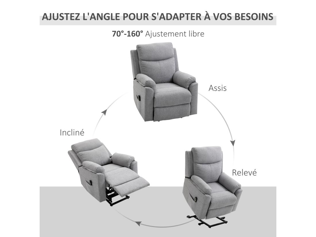 Vente Unique Fauteuil De Relaxation électrique - Fauteuil Releveur Inclinable Avec Repose-pied Ajustable Et Télécommande - Tissu Polyester Aspect Lin Gris Clair Chiné