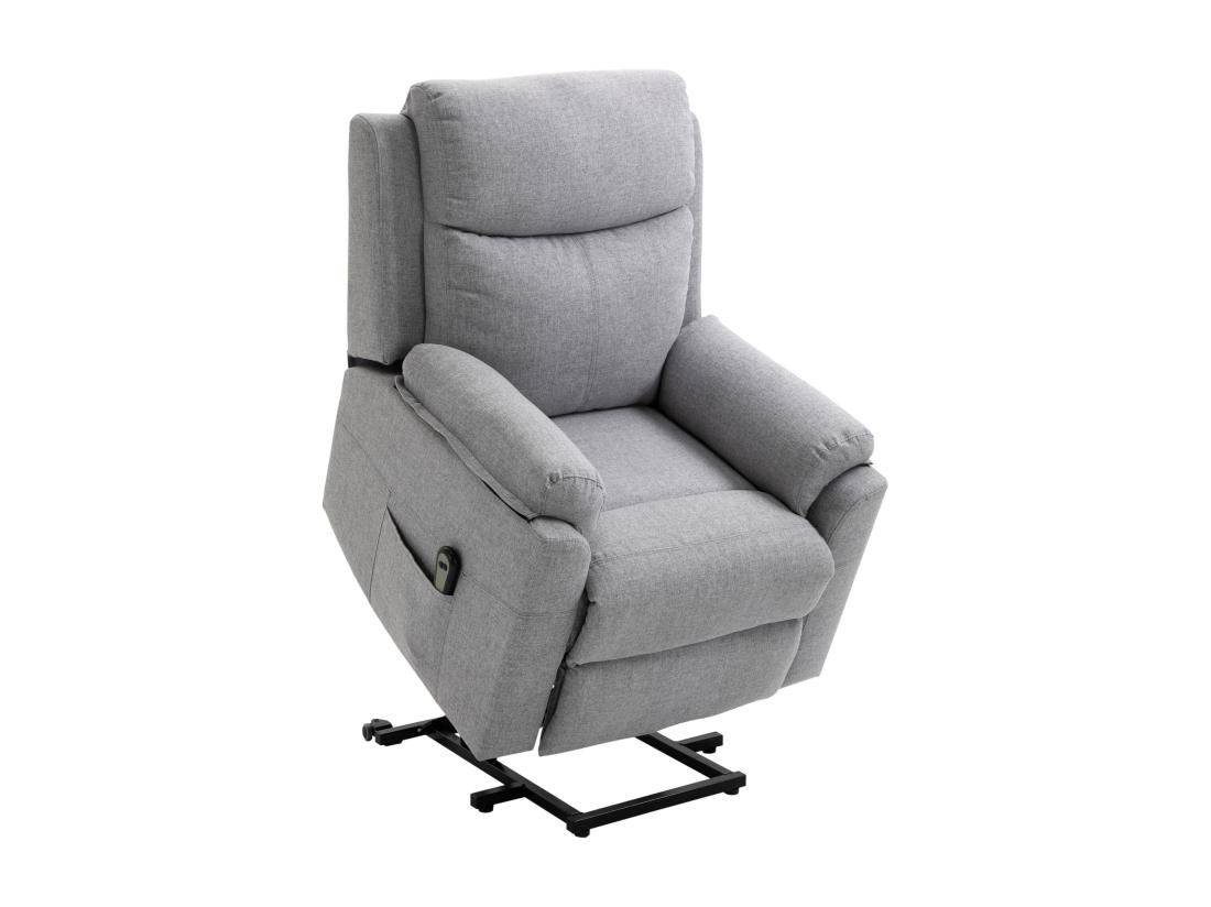 Vente Unique Fauteuil De Relaxation électrique - Fauteuil Releveur Inclinable Avec Repose-pied Ajustable Et Télécommande - Tissu Polyester Aspect Lin Gris Clair Chiné
