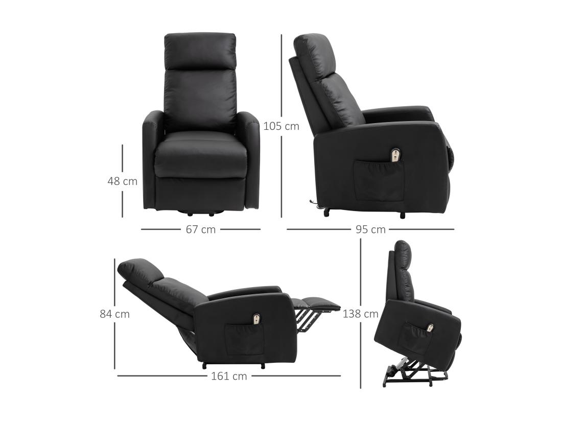 Vente Unique Fauteuil De Relaxation électrique Fauteuil Releveur Inclinable Repose-pied Ajustable Revêtement Synthétique Noir