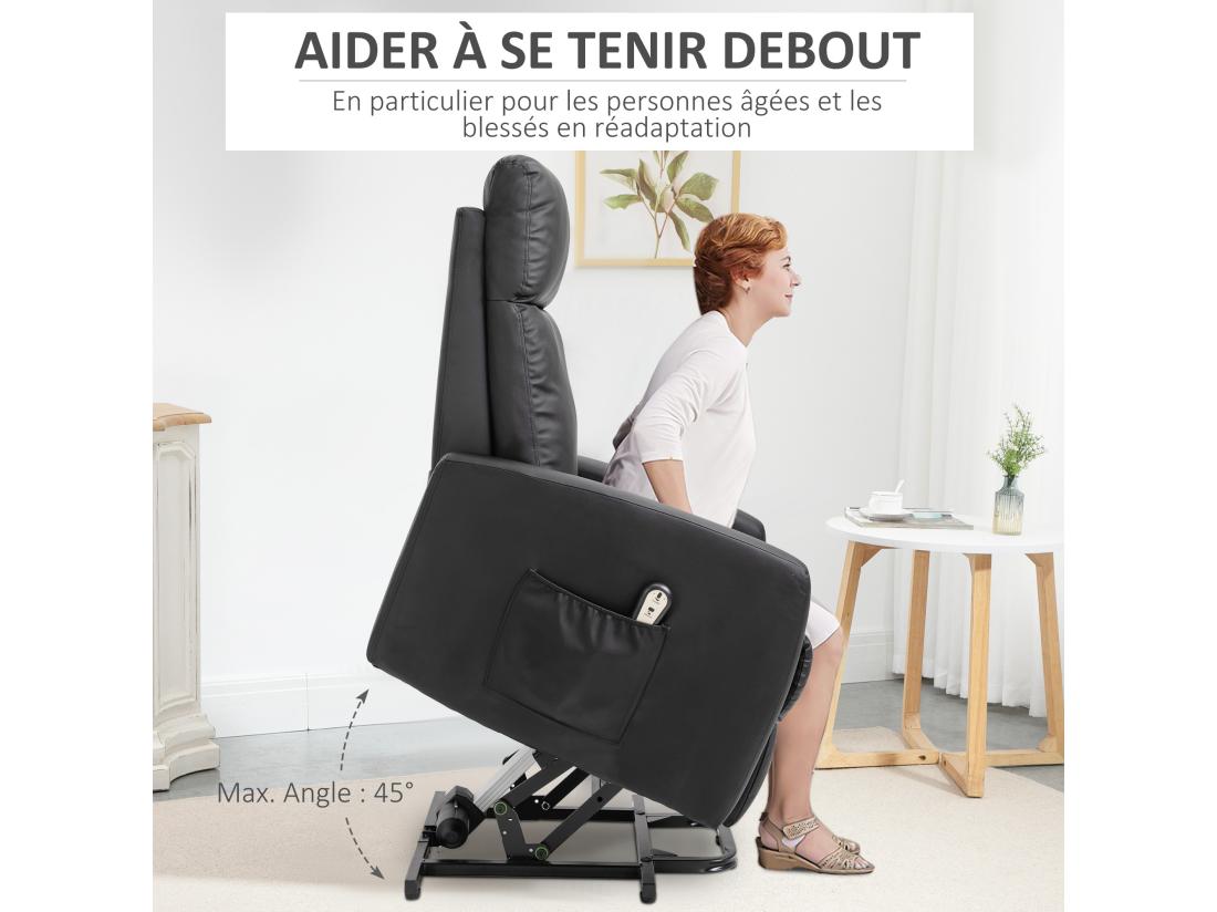 Vente Unique Fauteuil De Relaxation électrique Fauteuil Releveur Inclinable Repose-pied Ajustable Revêtement Synthétique Noir