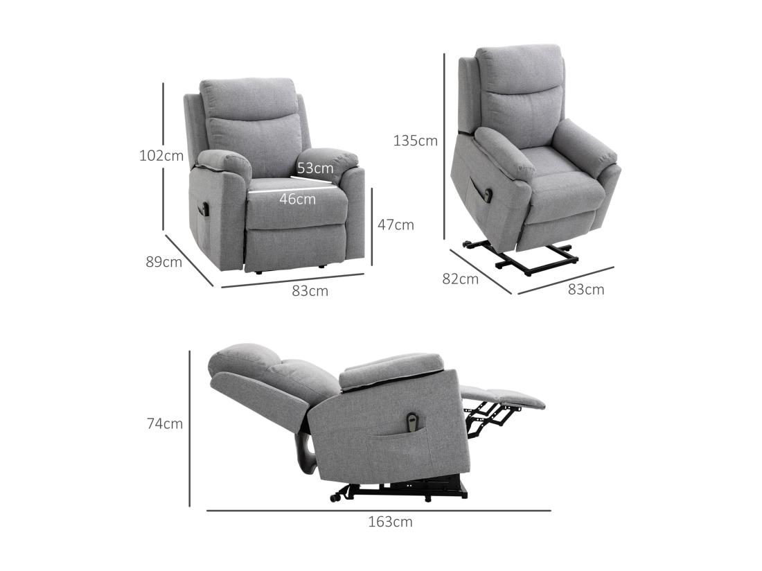 Vente Unique Fauteuil De Relaxation électrique - Fauteuil Releveur Inclinable Avec Repose-pied Ajustable Et Télécommande - Tissu Polyester Aspect Lin Gris Clair Chiné