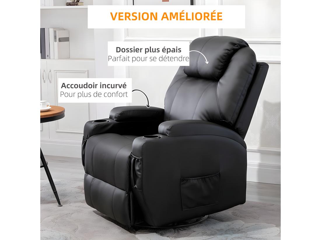 Vente Unique Fauteuil De Relaxation électrique Massant CHARLOTTE Noir
