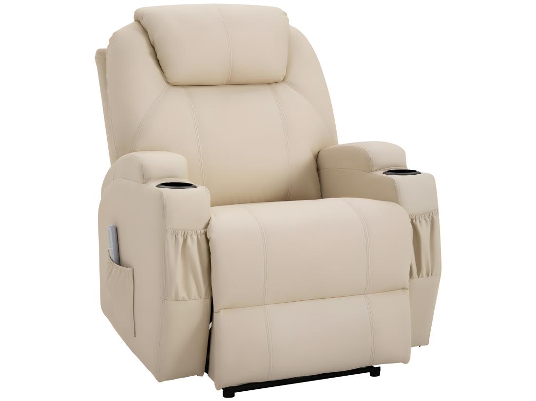 Vente Unique Fauteuil De Relaxation éléctrique Massant Inclinable CHARLOTTE Crème