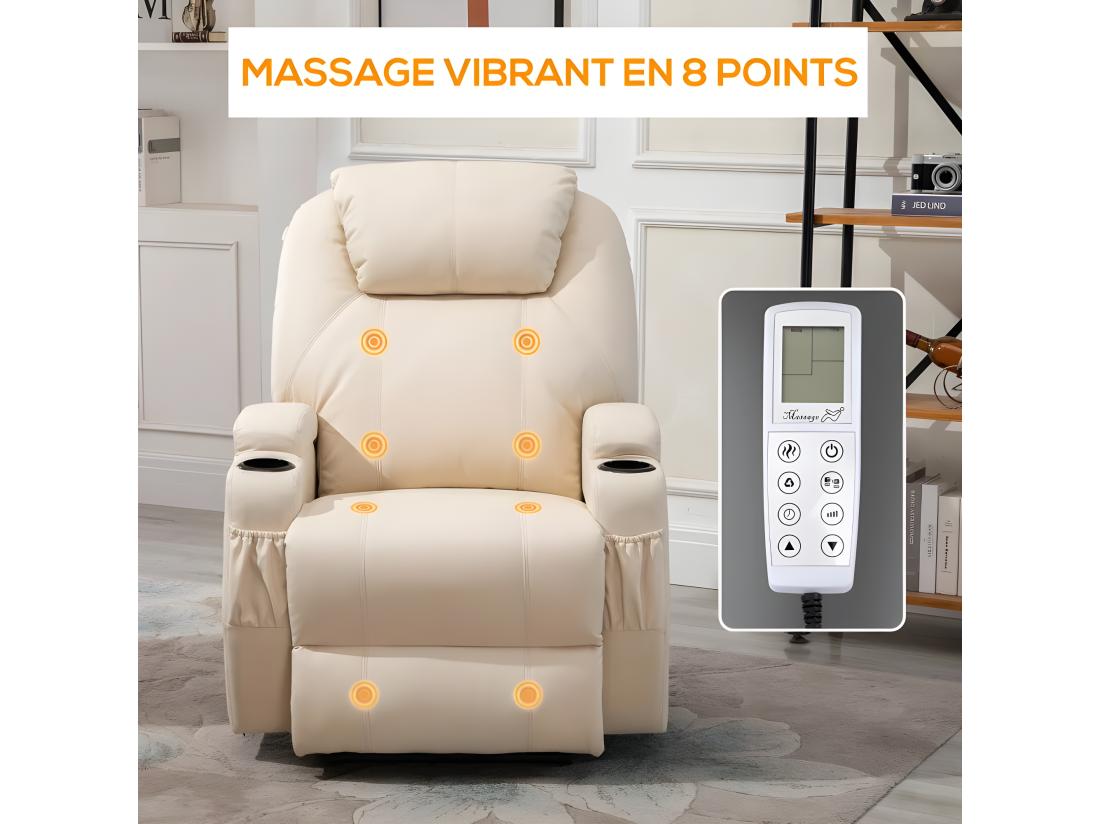 Vente Unique Fauteuil De Relaxation éléctrique Massant Inclinable CHARLOTTE Crème
