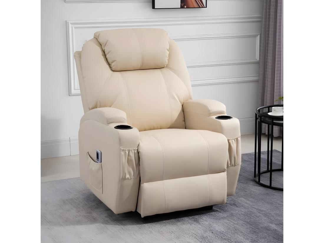 Vente Unique Fauteuil De Relaxation éléctrique Massant Inclinable CHARLOTTE Crème