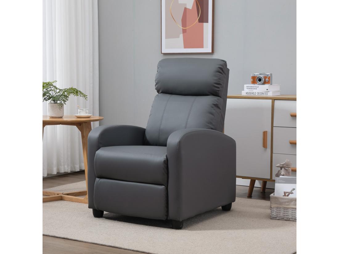 Vente Unique Fauteuil De Relaxation Et Massage Inclinaison Dossier Repose-pied Réglable Revêtement Synthétique Gris