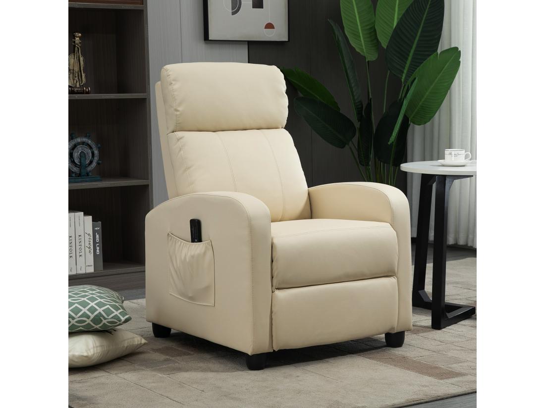 Vente Unique Fauteuil De Relaxation Et Massage Inclinaison Dossier Repose-pied Réglable Revêtement Synthétique Crème