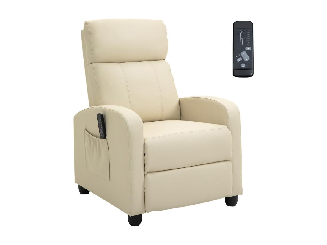 Vente Unique Fauteuil De Relaxation Et Massage Inclinaison Dossier Repose-pied Réglable Revêtement Synthétique Crème