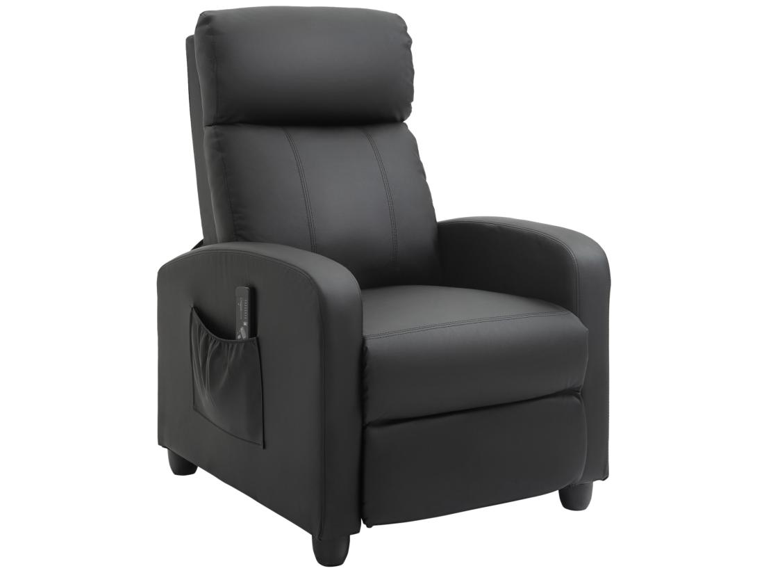 Vente Unique Fauteuil De Relaxation Et Massage Inclinaison Dossier Repose-pied Réglable Revêtement Synthétique Noir