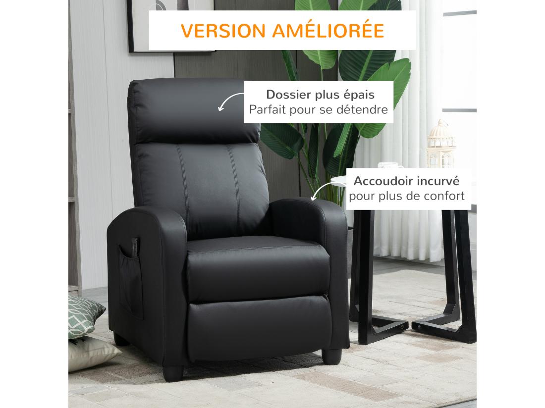 vente unique Fauteuil de relaxation et massage inclinaison dossier repose-pied réglable revêtement synthétique noir