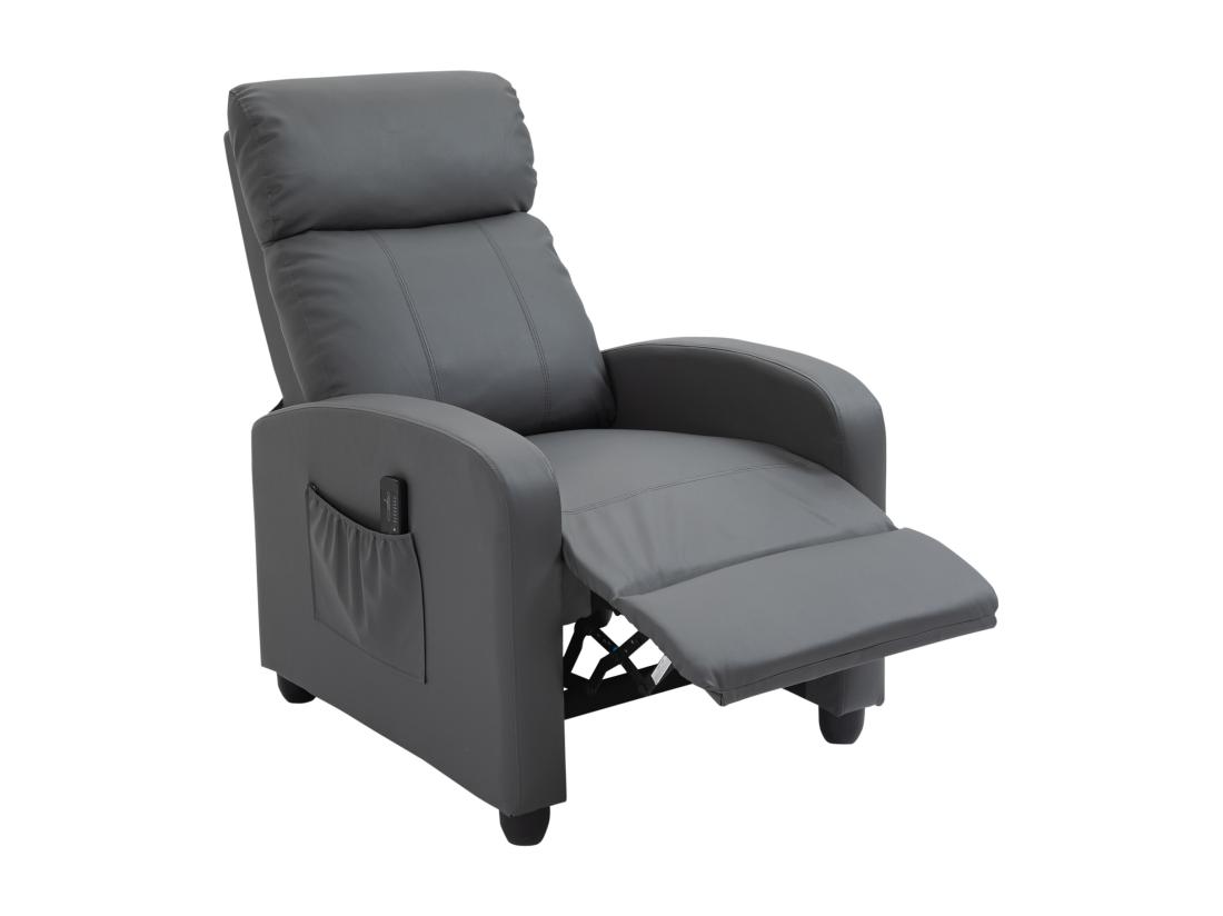 vente unique Fauteuil de relaxation et massage inclinaison dossier repose-pied réglable revêtement synthétique gris