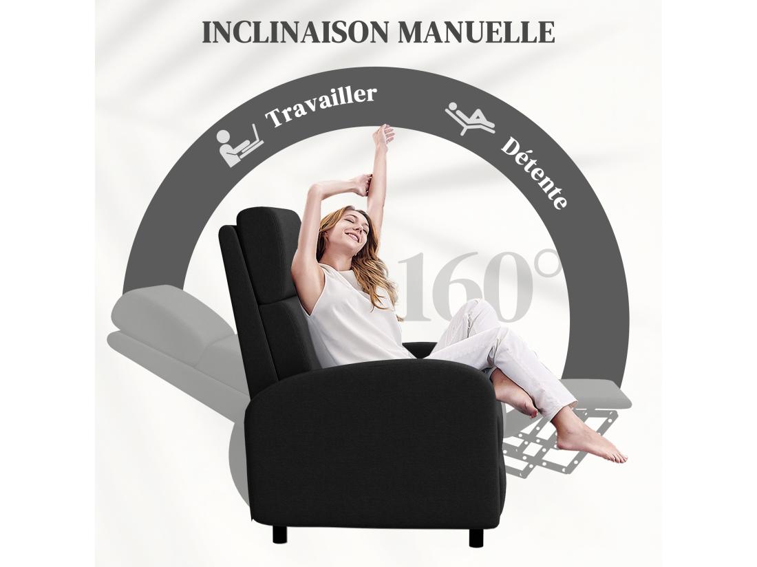 Vente Unique Fauteuil De Relaxation Inclinable Réglable Repose-pied Tissu Noir