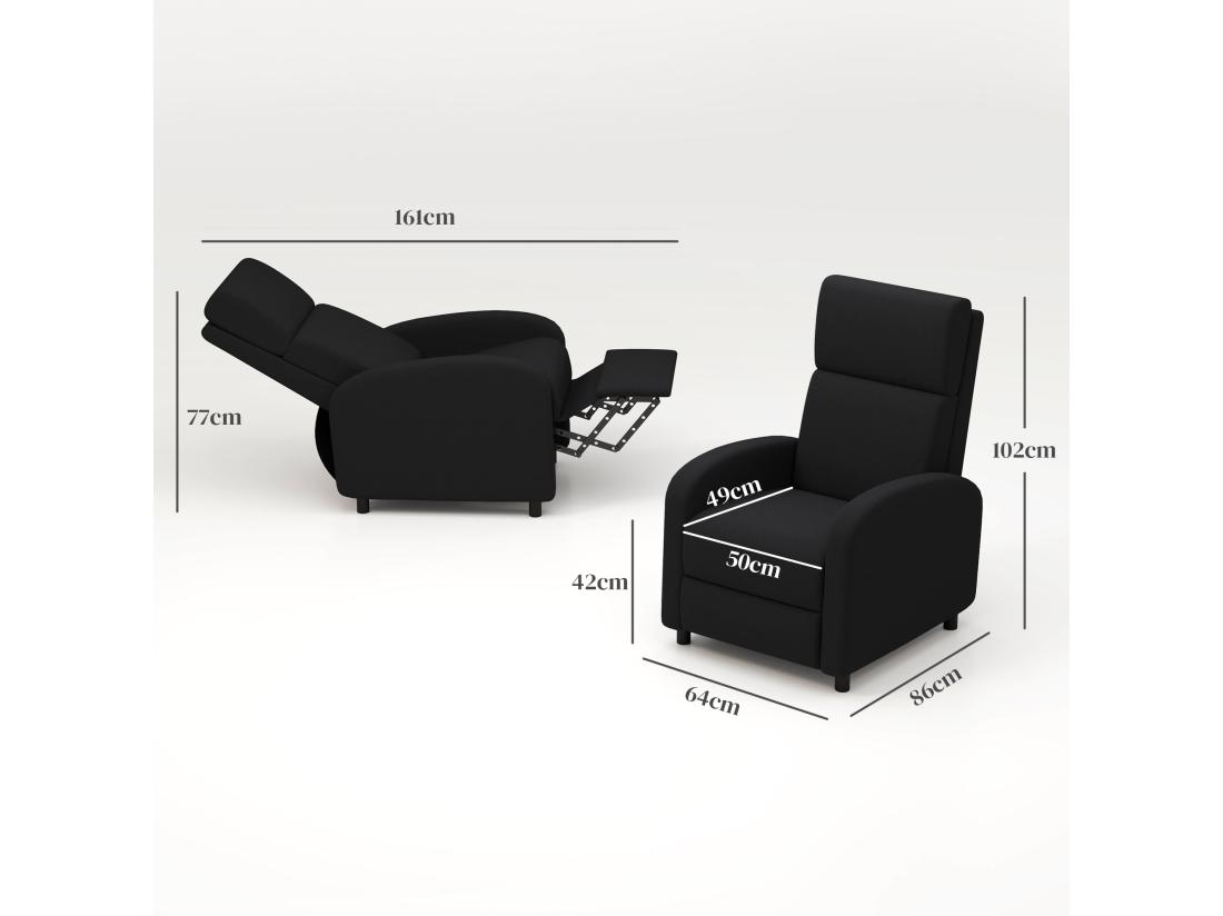 vente unique Fauteuil de relaxation inclinable réglable repose-pied tissu noir