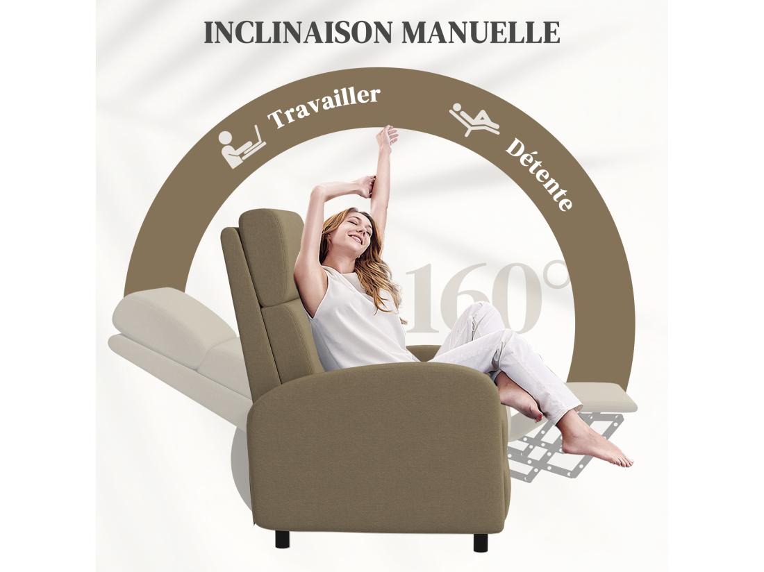Vente Unique Fauteuil De Relaxation Inclinable Réglable Repose-pied Tissu Beige
