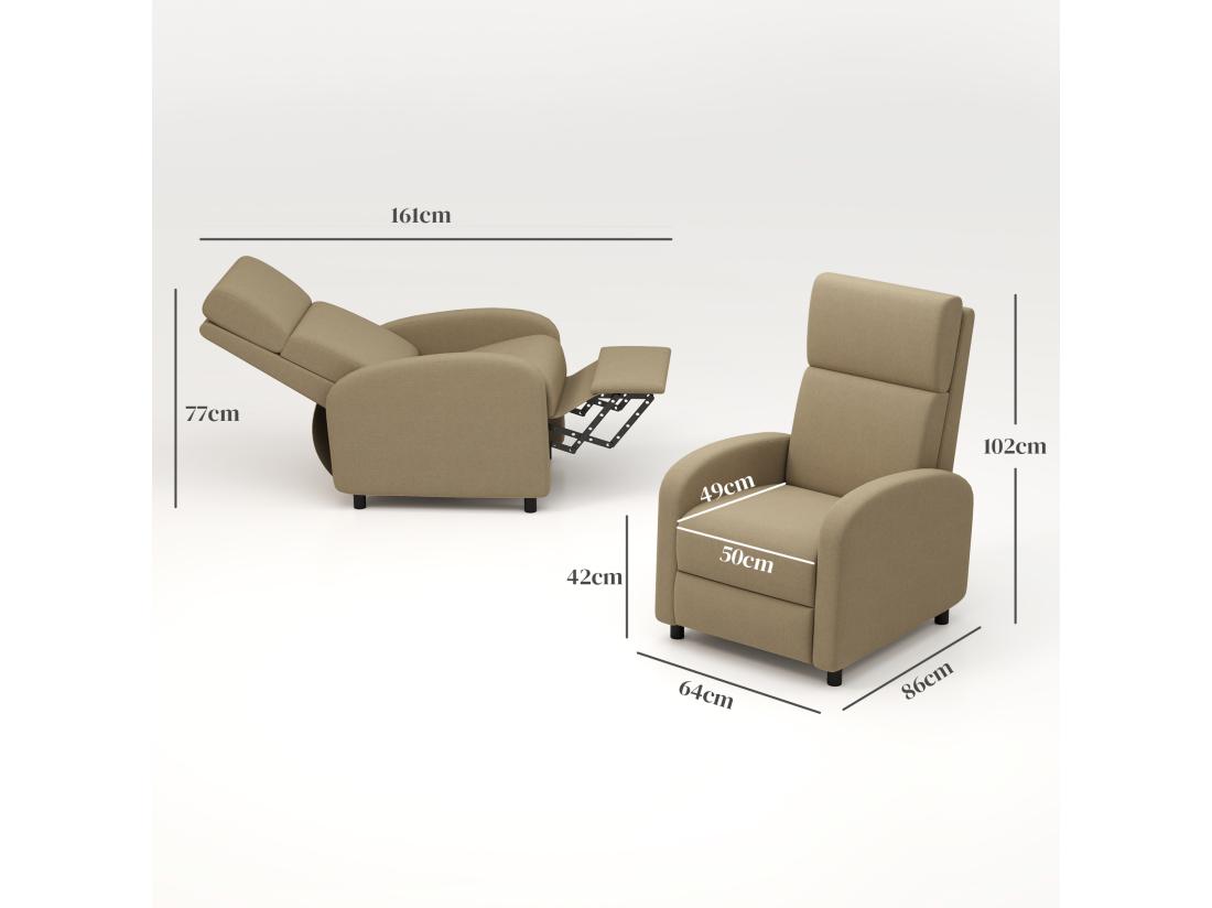 vente unique Fauteuil de relaxation inclinable réglable repose-pied tissu beige