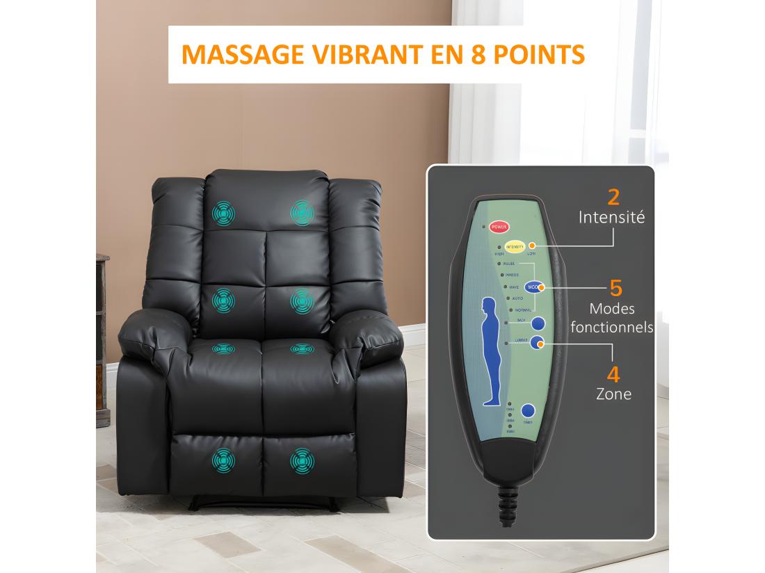 Vente Unique Fauteuil De Relaxation Massant EMILIO Noir