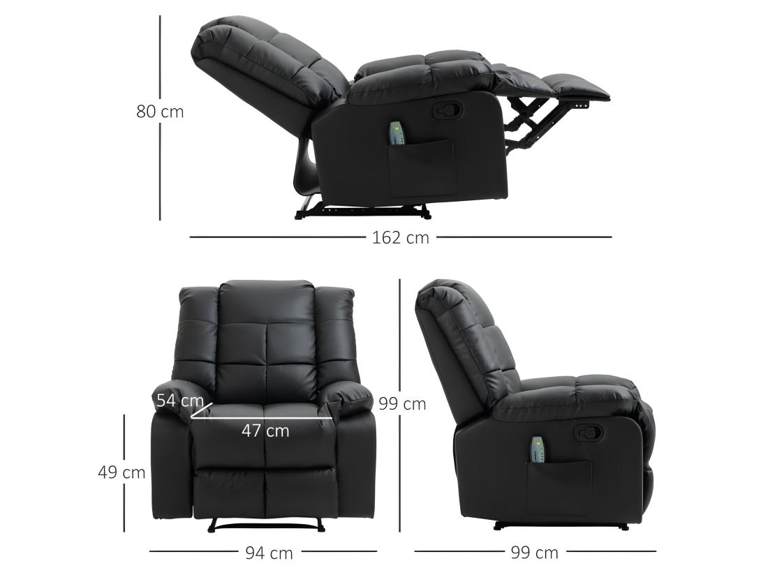 Vente Unique Fauteuil De Relaxation Massant EMILIO Noir