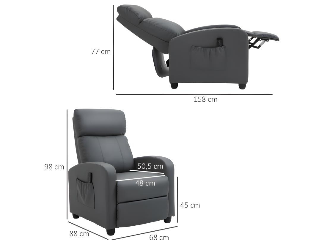 Vente Unique Fauteuil De Relaxation Massant ETIENNE Gris