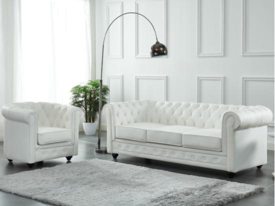 Vente Unique Fauteuil En Cuir De Buffle Blanc CHESTERFIELD