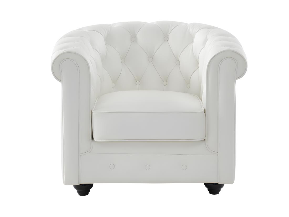 Vente Unique Fauteuil En Cuir De Buffle Blanc CHESTERFIELD