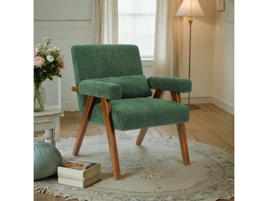 Vente Unique Fauteuil En Sherpa Vert - Pieds En Bois Massif - Avec Accoudoirs Rembourrés - Charge Max 125kg - 73x68x83cm