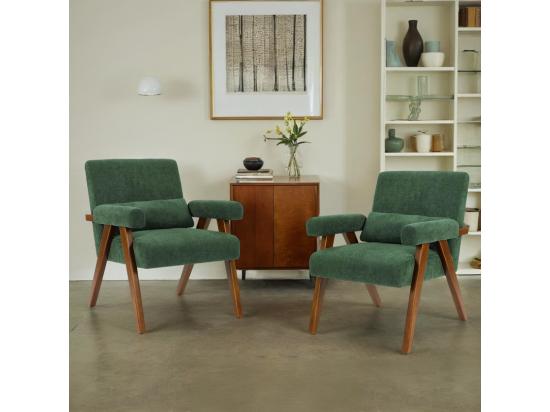 Vente Unique Fauteuil En Sherpa Vert - Pieds En Bois Massif - Avec Accoudoirs Rembourrés - Charge Max 125kg - 73x68x83cm