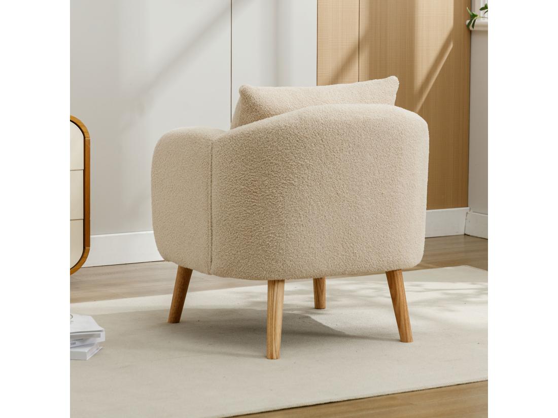 Vente Unique Fauteuil En Tissu Bouclette Avec Coussin épais - Pieds En Bois Massif - Beige